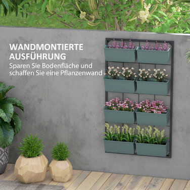 Сходинка для квітів / Квіткова сходинка, 8 ящиків для рослин, стекова, стійка до погодних умов, 52,5 x 14 x 90 см, Сірий + Чорний