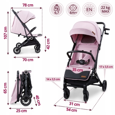 Дитячий візок-прогулянка Moby-System LENA PINK PRO з функцією валізки