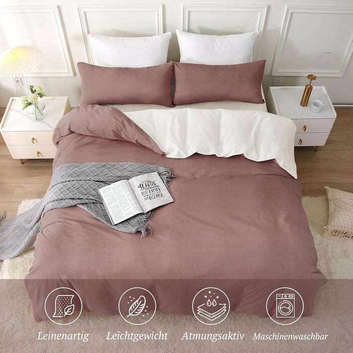 Набір постільної білизни SOULFUL 155x220 з бавовни (4 шт.): 2x 135x200 + 2x 80x80, з блискавкою, текстура як Stone Washed Leinen, цегляно-червоний колір