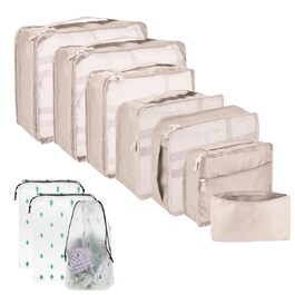 Набір органайзерів для подорожей та валізи Packing Cubes, водонепроникні сумки для одягу, 12 шт, бежевий