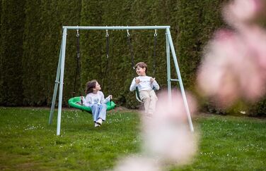 Гойдалка-гніздо для саду HyperMotion Storchennest з А-рамою, 2 місця, 150 кг, зелено-сіра (HYP1)