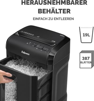 Шредер Fellowes Microcut P5: знищення 2000+ частинок/A4, 10 аркушів, 19л контейнер, безпечний, чорний