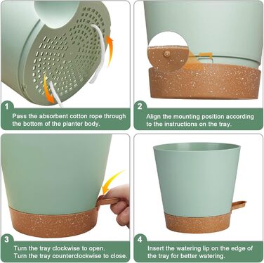 Набір горщиків для квітів 2 шт. 25.4 см, пластикові горщики з системою поливу, сучасний дизайн для дому, балкону, саду, сукулентів, кактусів (зелений) (зелений, коричневий, 20.3 см)