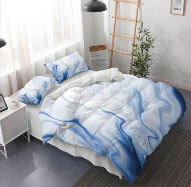 Сірий комплект постільної білизни 180x200 см Геометричний дизайн, двостороння постільна білизна з м'якої мікрофібри, гіпоалергенна, 3 частини: простирадло, ковдра та 2 наволочки 80x80 см. Сучасний дизайн, блакитна текстура.