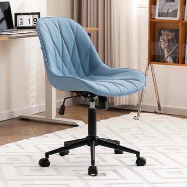 Офісне крісло YOUTASTE з принтом листя, ергономічне, регульоване по висоті з функцією гойдання, без підлокітників, шкіряне, для дому та офісу, блакитне
