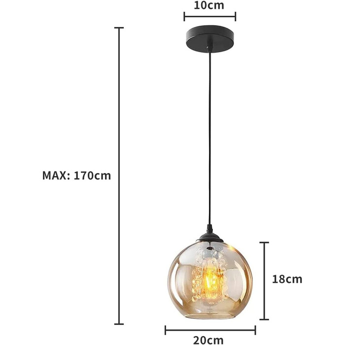 Скляний підвісний світильник Кришталева куля Люстра з регулюванням висоти бурштин (1-полум'я)