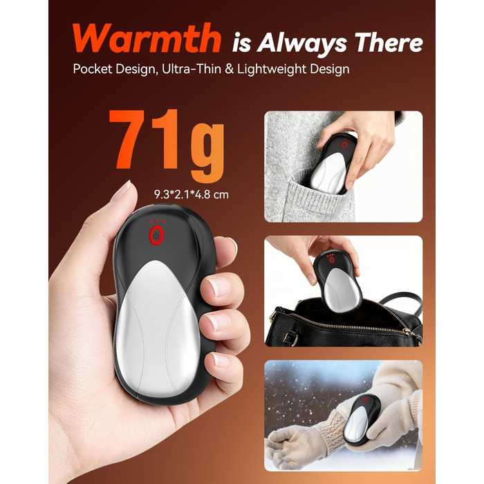 Електричні грілки для рук PHEJIE, 2 шт. з підзарядкою, 3 режими нагріву, портативні, для активного відпочинку, кемпінгу, гольфу, подарунок для жінок та чоловіків (чорний, срібний)