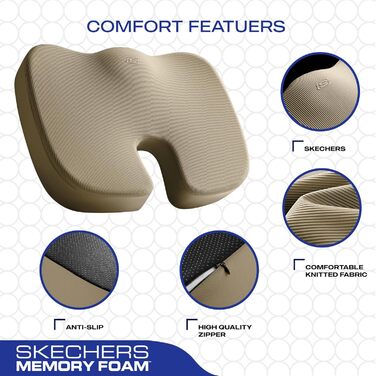 Подушка для сидіння Skechers з Memory Foam, для офісного крісла, автомобіля, зняття болю в куприку та сідницях, бежевого кольору
