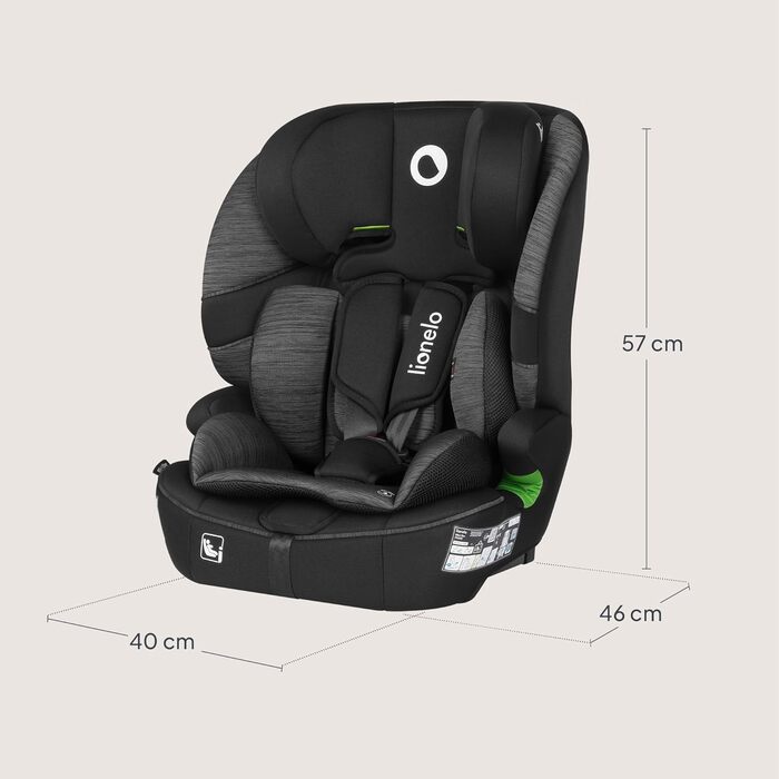 Автокрісло Lionelo Billy i-Size 76-150 см (15 міс - 12 років), ISOFIX, R129, чорно-сіре