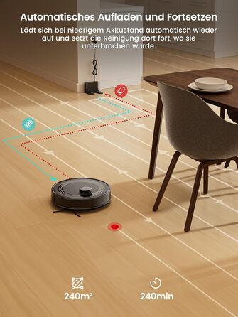 Робот-пилосос LEFANT M2 з функцією миття, 6000Pa, LiDAR-навігація, зони заборони, 140 хв, багатоступінчасте мапування, для тварин, килимів та твердих підлог (M2S-B)