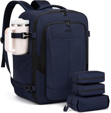 LOVEVOOK Рюкзак для ручної поклажі, великий дорожній рюкзак для літака, рюкзак для подорожей чоловічий/жіночий, валіза-рюкзак з відділом для ноутбука (17.3 дюйми), ручна поклажа, багаж для чоловіків/жінок, подорожі, робота, бізнес, темно-синій