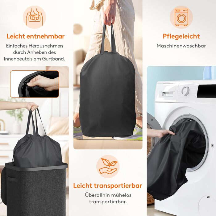 Кошик для білизни Lifewit 105L з кришкою, сірий, великий, складний, для спальні, ванної кімнати