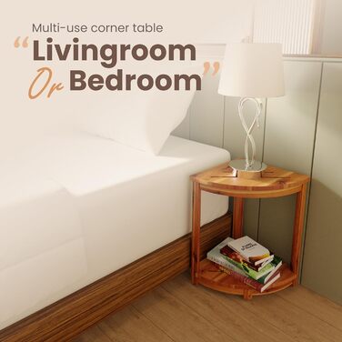 HOLANA Двомісна кутова лавка для душу з полицею та підставкою для ніг, з дерева акації, для ванної кімнати або сауни