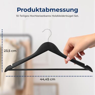 В'язки для одягу SereneLife з дерев'яними плечима, неслизькі, 20 шт. (10 шт. чорного кольору). 360° обертання, підходять для дітей та дорослих. Міцні, економія місця для куртки, спідниці, штанів та костюмів.