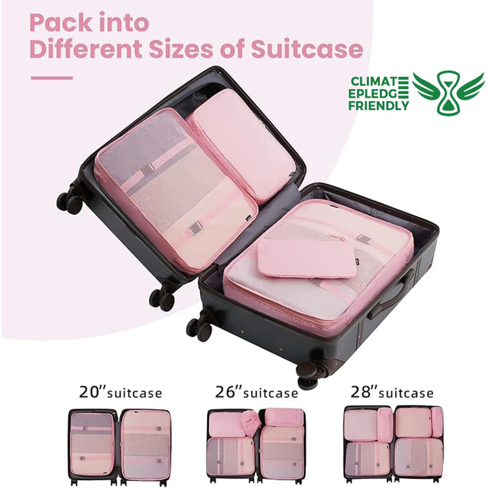 Набір органайзерів для одягу в подорож BAGAIL, 10 шт., компресійні пакувальні куби для валізи та ручної поклажі, рожевий