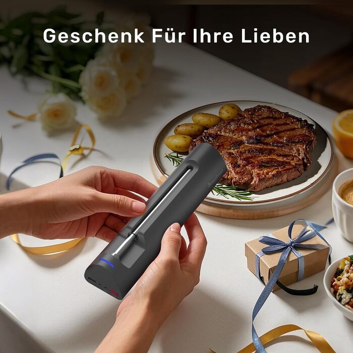 Бездротовий термометр для м'яса S Pro з Bluetooth, 6 датчиків, ±0,1°C, моніторинг через додаток, таймер, будильник, IP69 водонепроникний та олієстійкий