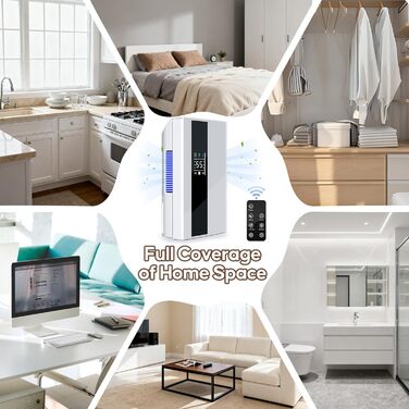 Електричний осушувач повітря 2200 мл з пульт дистанційного керування та LED дисплеєм, тихий (＜30dB), автовимкнення, таймер 24 год, режим сну для спальні, ванної кімнати, підвалу до 25㎡