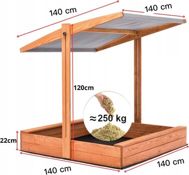 Пісочниця з дахом та UV-захистом 140x140 см (сіра)