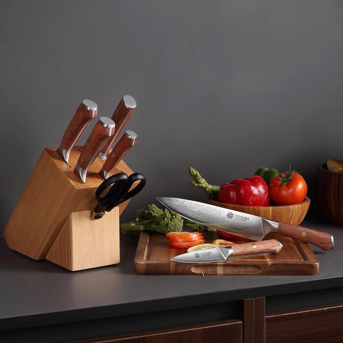 Набір кухонних ножів YOTSUBA 8 предметів з дерев'яним блоком, точилка, ножиці, кухонні ножі з нержавіючої сталі