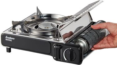 Кемпінговий газовий пальник Enders® MAVERIQ® Z з регулюванням полум'я, п'єзозапалюванням, захистом від перегорання та потужним пальником 2.2 кВт, з кейсом, сумісний з картриджами #1887