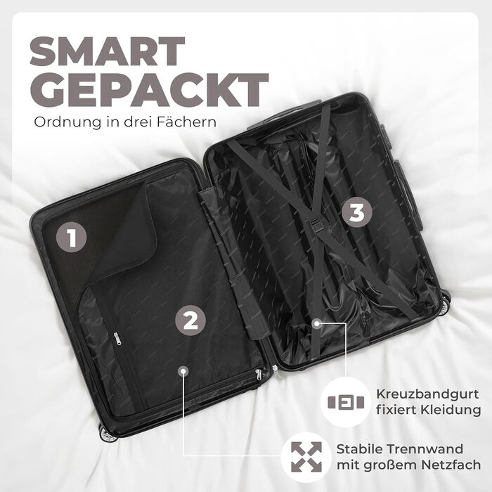 Набір валіз Onbest 3 шт. XXL (20', 24', 28') з ABS пластику – міцні та легкі валізи з колесами. В комплекті: валіза, ролтоп, валіза-ролкер + цифрова вага. Колір: шампань