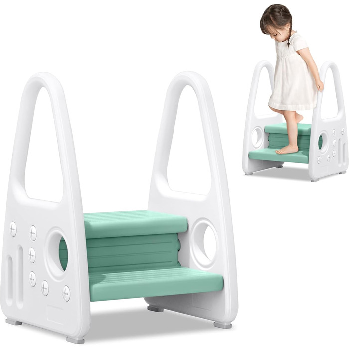 Тритт-стілець для дітей UISEBRT 2 сходинки, зелений - для дитячої кімнати, ванної, кухні