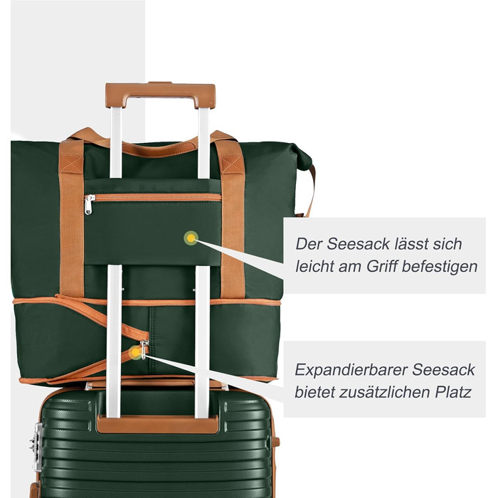 Набір валіз Joyway 6-ти частинний, з жорстким корпусом, beauty case, косметична сумка, 4 колеса, TSA-замок, для подорожей, коричневий/зелений