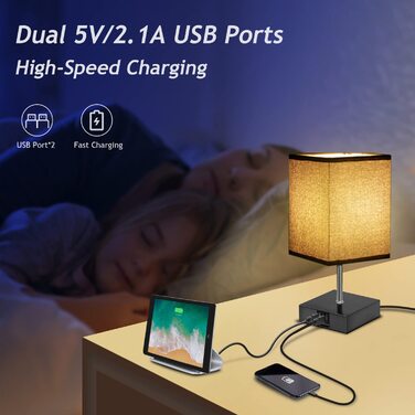 Приліжковий світильник Touch Dimmable Набір з 2 шт. з USB, 3 рівнями яскравості, в т.ч. 4 лампочки (чорні)