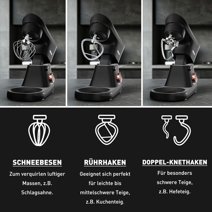 Кухонна машина Heinrichs 1500W з місткою чашею 6L з нержавіючої сталі, 10 швидкостей, набір насадок (міксер, гак для тіста, вінчик)