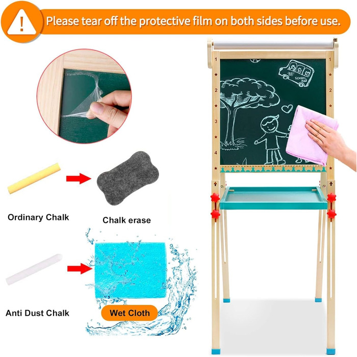 Дитячий мольберт з рулоном паперу, дошкою, крейдою, регульований, в т.ч. аксесуари для дітей
