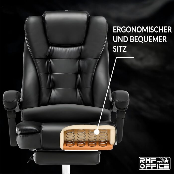 Ергономічне крісло для офісу RMF: регульоване, зручне, з підніжкою – обертове, регульоване по висоті, чорне