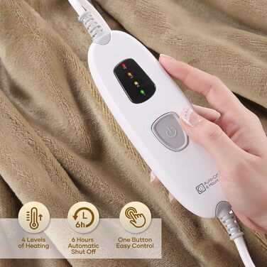 Електричний ковдрик-плед з 4 рівнями нагріву та автовимкнення через 6 годин, 130x180 см, м'який фланель, для зігрівання тіла, машинне прання