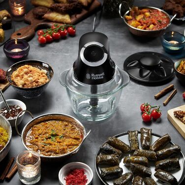 Подрібнювач Russell Hobbs Desire Mini для овочів та цибулі, 500 мл, скляна чаша, матовий чорний, 200 Вт, 24662
