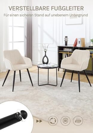 Крісла для їдальні WOLTU - 8 шт. М'які крісла з підлокітниками для кухні, вітальні, оббивка з велюру, металеві ніжки, кремовий колір