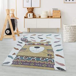 Дитячий килим Carpetsale24 з коротким ворсом, Дизайн у вигляді індіанського ведмедя, круглий килим, простий у догляді, пастельних тонів, Килимки для дитячої, ігрової або дитячої кімнат, розмір колір жовто-строкатий (120 х 170 см)