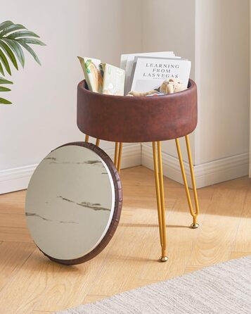 Пуф-табуретка з велюру IBUYKE, кругла, з металевими ніжками, коричневий, для дому