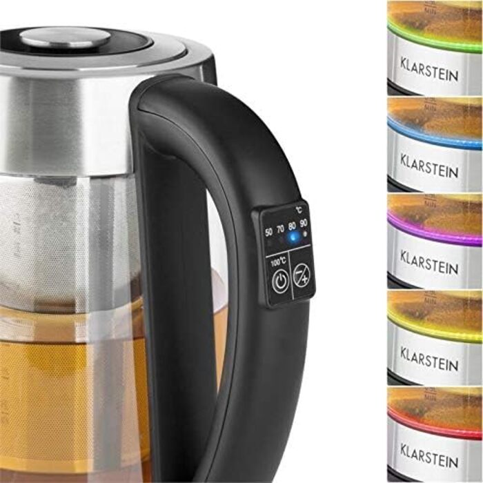 Електричний чайник Klarstein Ostfriese з частуванням, 1.7 л, 2200 Вт, 4 температурні режими, Cool-Touch, нержавіюча сталь & скло