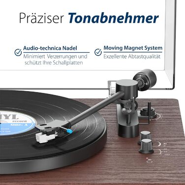 Вініловий програвач Blaupunkt TT 200 TX з кришкою, пружинним корпусом, системою Audio Technica MM, дві швидкості, автоматичне вимкнення, антискейтинг, ремінний привід