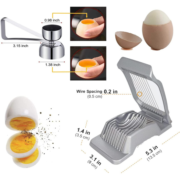 Яйцерізка з розбивачем для яєць, 10 дротів з нержавіючої сталі (можна мити в посудомийній машині)