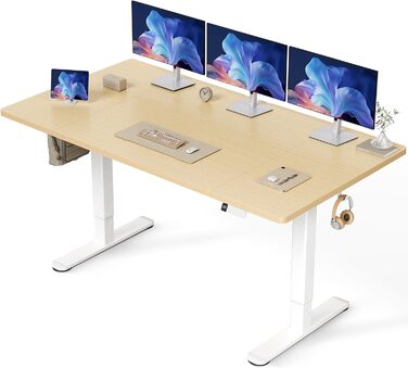 Регульований стіл Claiks з підняттям, 80 кг, 3 пам'ять, для дому/офісу, білий (180 x 80 см, бежевий)