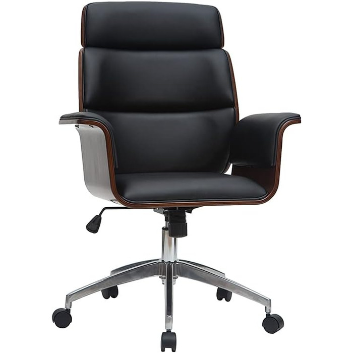 Офісний крісло Miliboo Design, чорний колір, з елементами темного дерева, модель Elon