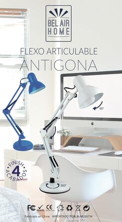 Світлодіодна настільна лампа Antigone, вінтаж, ретро, регульована, 34-67 см, E27, Металева, Синя