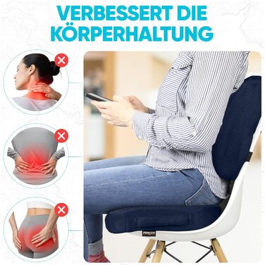 Подушка для сидіння та підтримки попереку FORTEM XL - м'яка, з memory foam, для офісного крісла, авто, геймінгу. Великий розмір, синій сітчастий матеріал