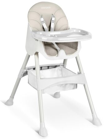 Дитячий стільчик для годування Ricokids 3в1 Beige - регульована висота, з підносом, корзина, для дітей від 6 місяців