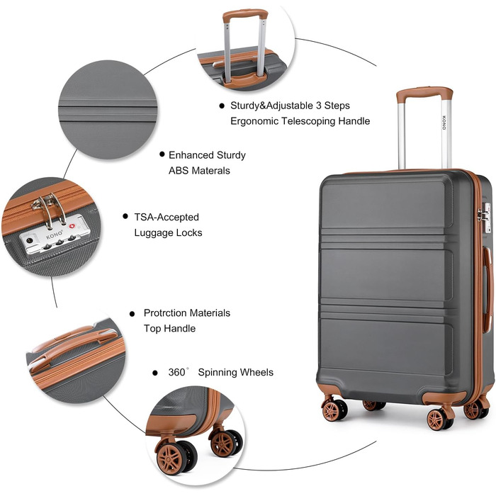 Набір валіз KONO 4 в 1: велика валіза, ручна валіза 55 см, косметичка, сумка для подорожей (кремово-білий)