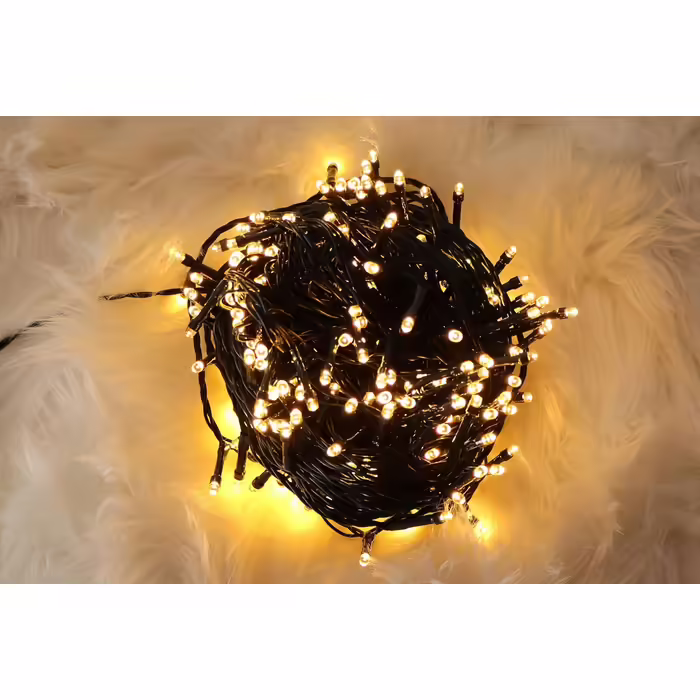 Світлодіодна гірлянда Gartenpirat 480 LED, теплий білий/бурштиновий, для вулиці, 38 м, зелений кабель, з таймером і пультом, режими та димер