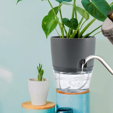 Набір горщиків для квітів та трав 6 шт. з автополивом, сірий - 22.3/15.3/10.5/8.2 см