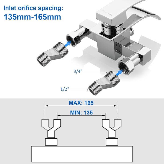 Набір для ванни з водоспадом: змішувач, душова лійка, шланг, кріплення для стіни (хром)