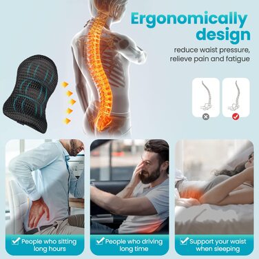 Подушка для попереку AgoKud: підтримка спини для офісного крісла та авто, Memory Foam, чорний колір