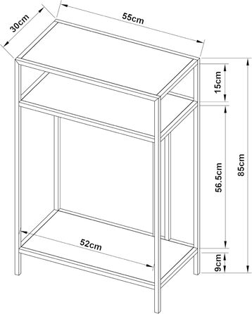 Консольний стіл Kumlinge 55x30x85 см, Метал Чорний, з полицею, Стіл для вітальні/Стіл для передпокою